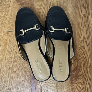 J. Crew Black Leather Loafer Mules with Gold Horsebit Detail, Size 7 Women's